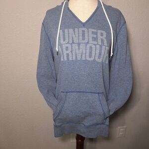 Under Armour Women's Blue Fleece Hoodie Athletic Logo Drawstring Pullover Medium